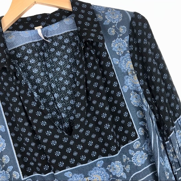 Free People blue floral print long sleeve tunic - Picture 3 of 6